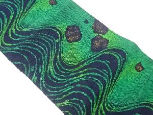 手織り真綿紬曲線に抽象模様織出し名古屋帯